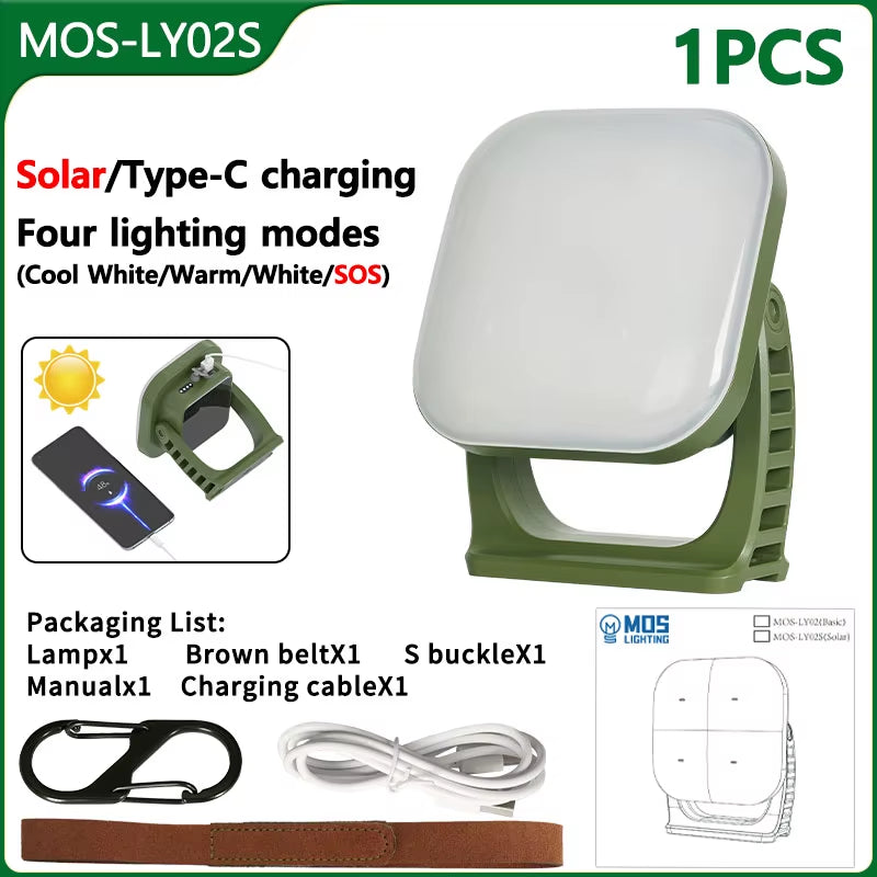 MOSLIGHTING 80W LED Solar Charging Tent Lantern - Portable Magnetic Zoom Torch for Camping and Maintenance Lighting