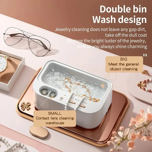 Revitalize Your Jewelry with the 48kHz Ultrasonic Cleaner - Dual Bins & Adjustable Vibration for Effortless Home Care