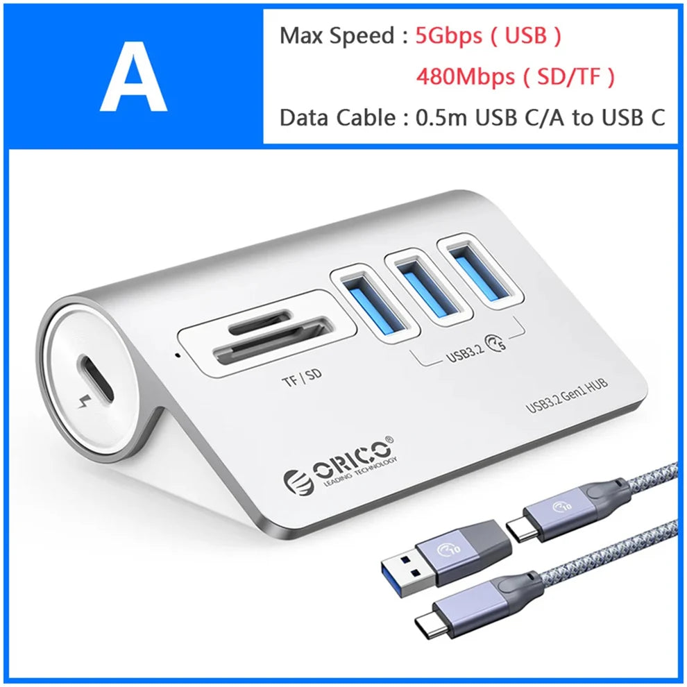 10Gbps USB 3.2 Type-C Docking Station Hub with PD60W Charging Adapter and Multi-Port Switch for PC and Laptop Accessories