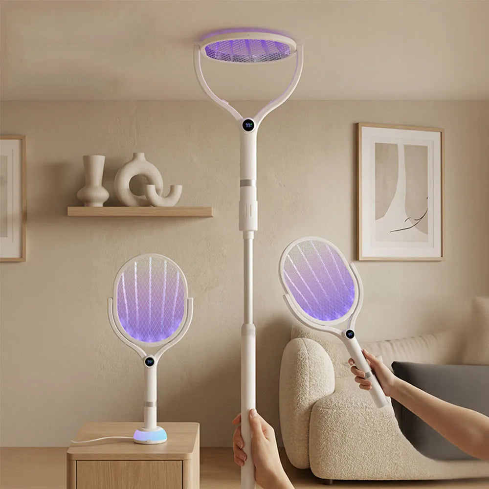 Rechargeable Telescopic Electric Mosquito Swatter with Type-C Charging - Automatic Handheld Bug Zapper for Indoor and Outdoor Use