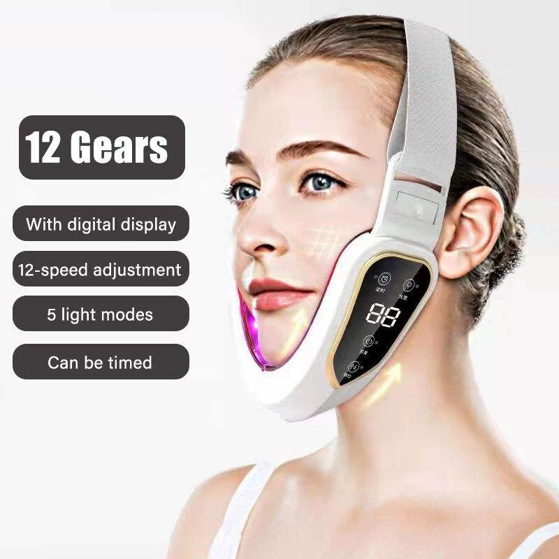 LED Photon Therapy Facial Slimming and Lifting Vibration Massager with Heating Function for Double Chin Reduction