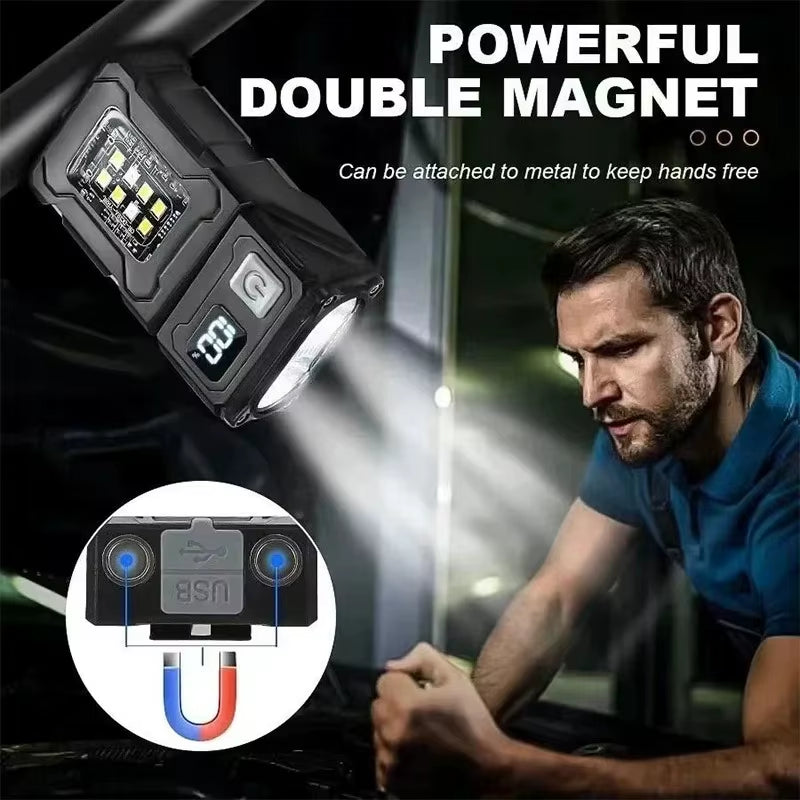 Tactical Portable EDC Mini LED Work Light - Rechargeable Flashlight for Outdoor Camping and Hiking with Molle Compatibility