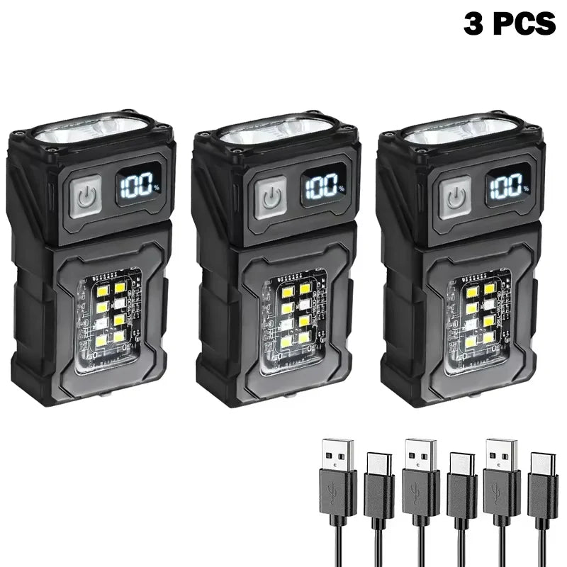 Tactical Portable EDC Mini LED Work Light - Rechargeable Flashlight for Outdoor Camping and Hiking with Molle Compatibility