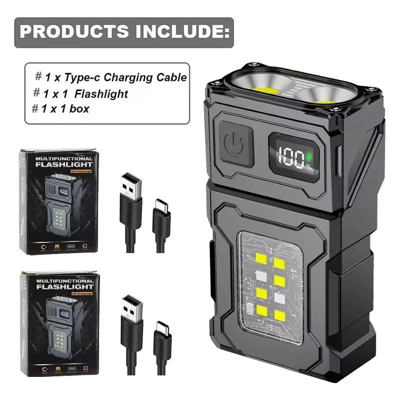 Tactical Portable EDC Mini LED Work Light - Rechargeable Flashlight for Outdoor Camping and Hiking with Molle Compatibility