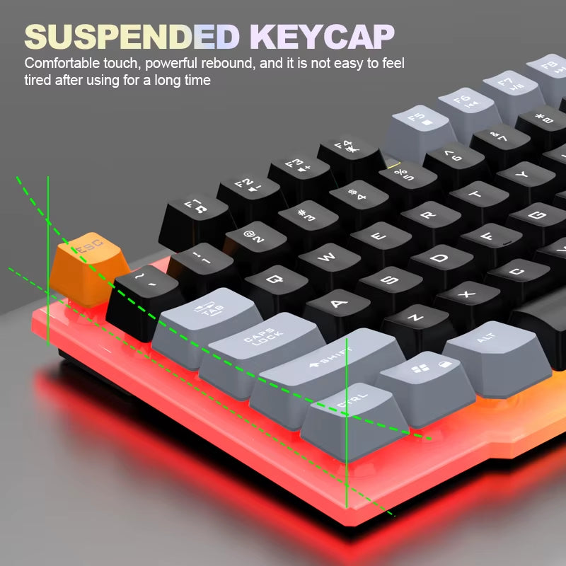 RAIKU T26 Wired Mechanical Gaming Keyboard and Mouse Set with Three-Color Luminous Design