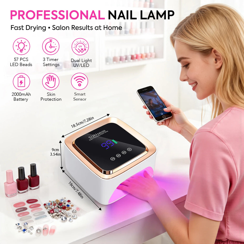 Professional 57-LED Rechargeable UV Nail Drying Light, 180W with Smart Sensor for Manicure Equipment