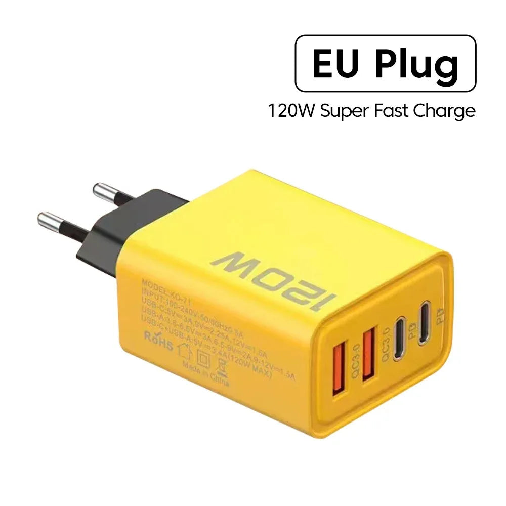 4-Port USB-C PD Quick Charge 3.0 Fast Charging Adapter for iPhone 16/15, Samsung, Xiaomi, and Huawei