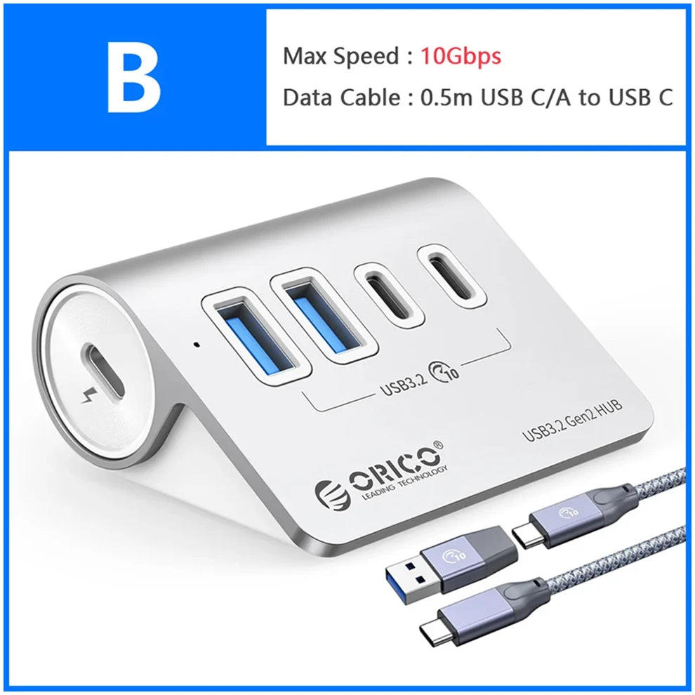 10Gbps USB 3.2 Type-C Docking Station Hub with PD60W Charging Adapter and Multi-Port Switch for PC and Laptop Accessories