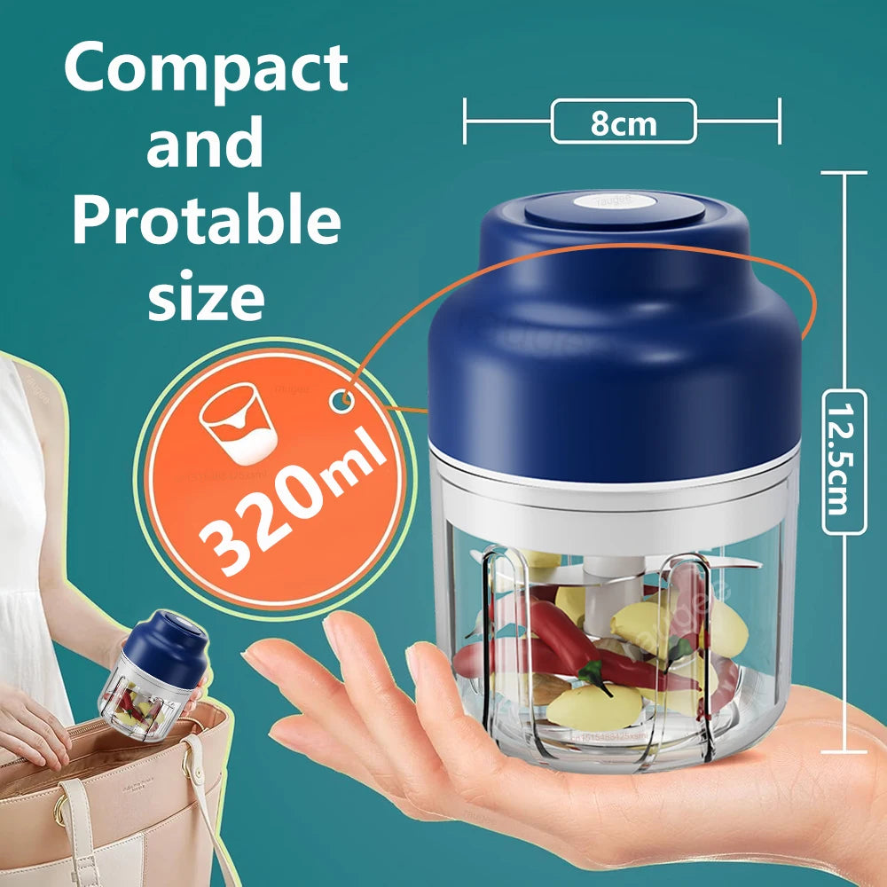 320ml Electric Food Chopper - USB Rechargeable Garlic and Meat Grinder, Portable Blender