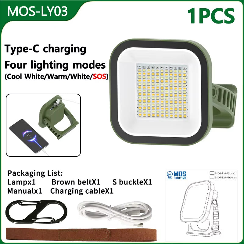 MOSLIGHTING 80W LED Solar Charging Tent Lantern - Portable Magnetic Zoom Torch for Camping and Maintenance Lighting