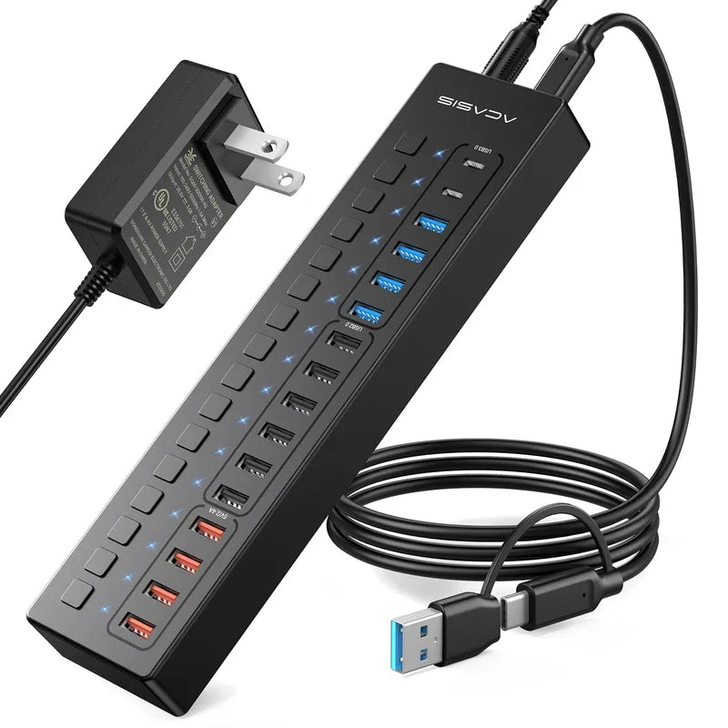 16-Port USB-C Splitter and Extender Hub for MacBook Pro - Ideal for Keyboard, Mouse, and Printer Connectivity
