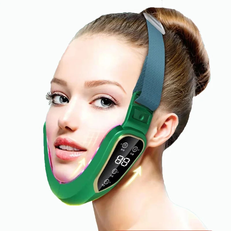 LED Photon Therapy Facial Slimming and Lifting Vibration Massager with Heating Function for Double Chin Reduction