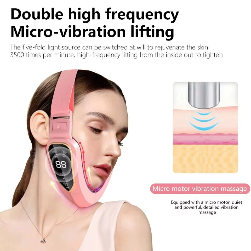 LED Photon Therapy Facial Slimming and Lifting Vibration Massager with Heating Function for Double Chin Reduction
