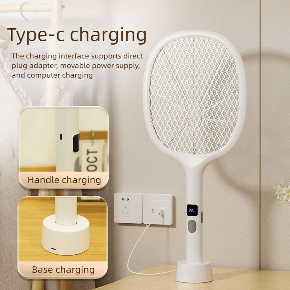 Rechargeable Telescopic Electric Mosquito Swatter with Type-C Charging - Automatic Handheld Bug Zapper for Indoor and Outdoor Use