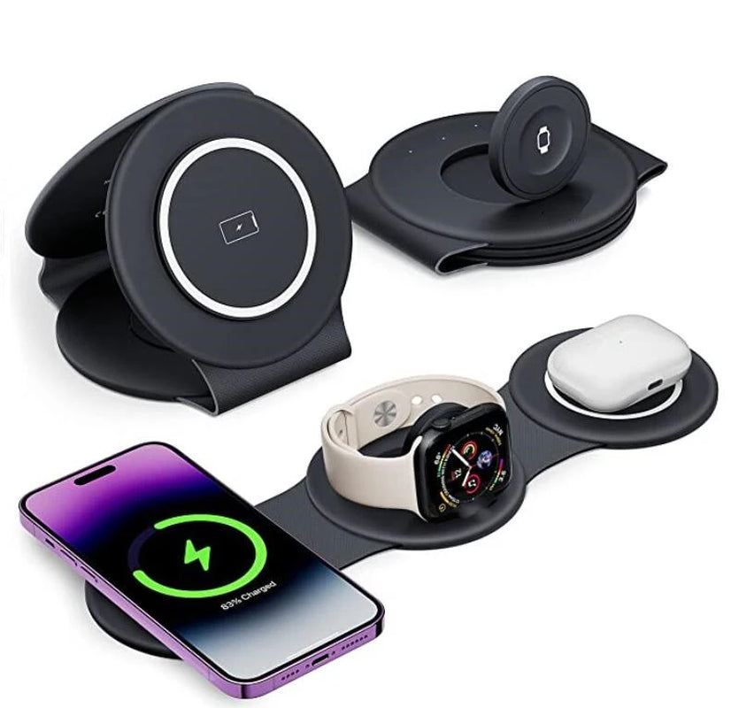 3-in-1 Magnetic Wireless Charging Station - 30W Fast Charging Pad and Foldable Stand for iPhone 16-12 and Apple Watch Series 8-7