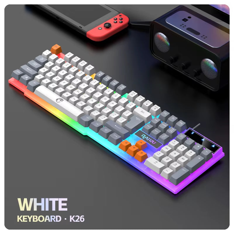 RAIKU T26 Wired Mechanical Gaming Keyboard and Mouse Set with Three-Color Luminous Design