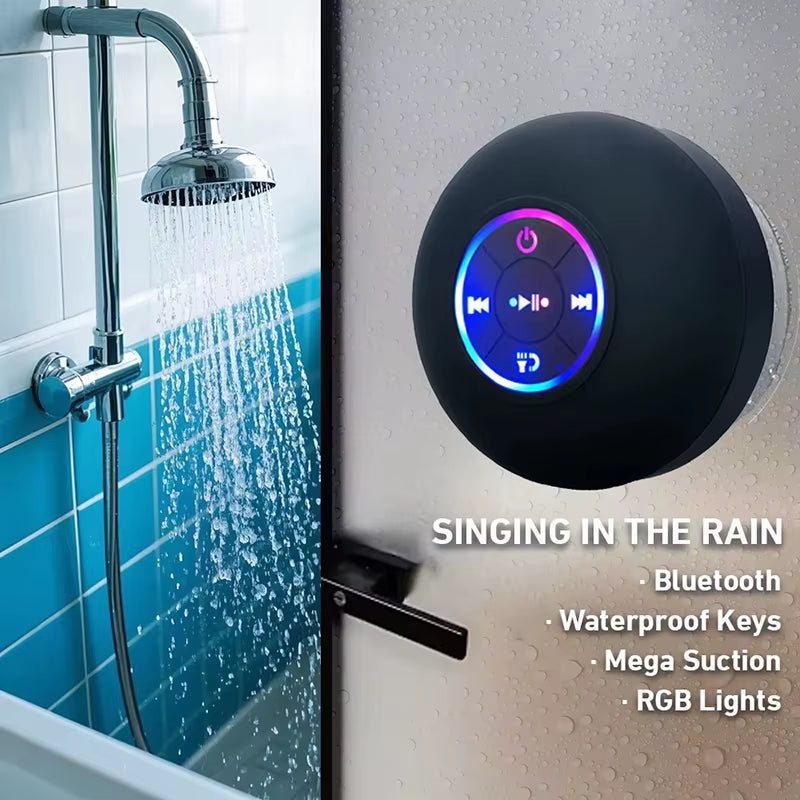 Portable Wireless Bluetooth Speaker with LED Light, IPX4 Waterproof Rating, Outdoor and Bathroom Use, Large Suction Cup, Stereo Sound System