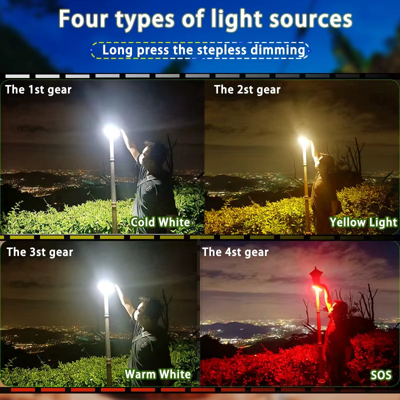 MOSLIGHTING 80W LED Solar Charging Tent Lantern - Portable Magnetic Zoom Torch for Camping and Maintenance Lighting