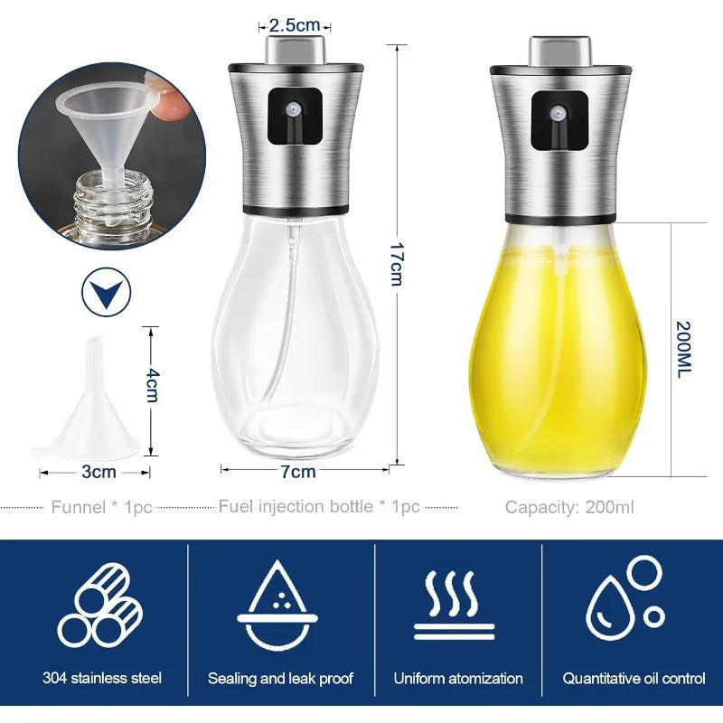 200ml Stainless Steel Oil Sprayer Bottle - Reusable Olive Oil Mister, Refillable and Portable Kitchen Essential