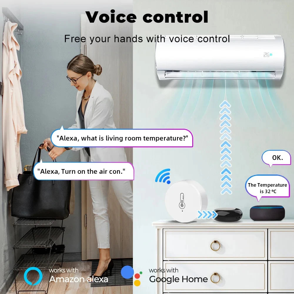 Tuya Zigbee Smart Temperature and Humidity Sensor Compatible with Smart Life, Alexa, and Google Assistant
