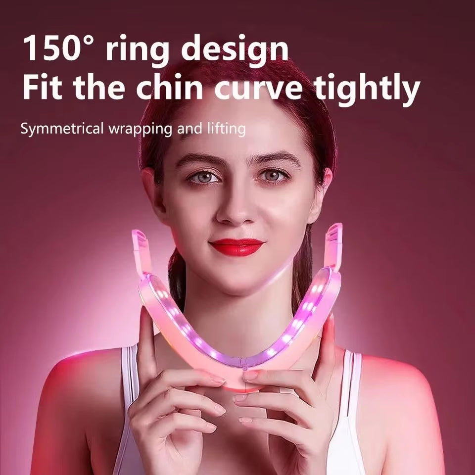 LED Photon Therapy Facial Slimming and Lifting Vibration Massager with Heating Function for Double Chin Reduction