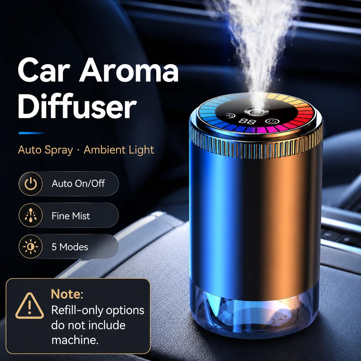 Rechargeable Smart Car Aroma Diffuser and Air Freshener with 5 Modes, Starry Sky Ambient Light, USB Connectivity, and Humidifying Function