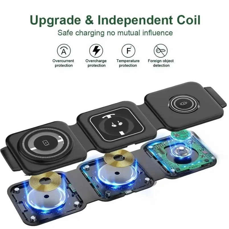 3-in-1 Magnetic Wireless Charging Station - 30W Fast Charging Pad and Foldable Stand for iPhone 16-12 and Apple Watch Series 8-7
