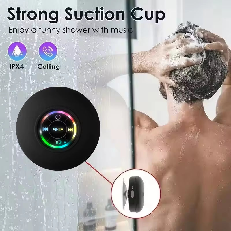 Portable Wireless Bluetooth Speaker with LED Light, IPX4 Waterproof Rating, Outdoor and Bathroom Use, Large Suction Cup, Stereo Sound System