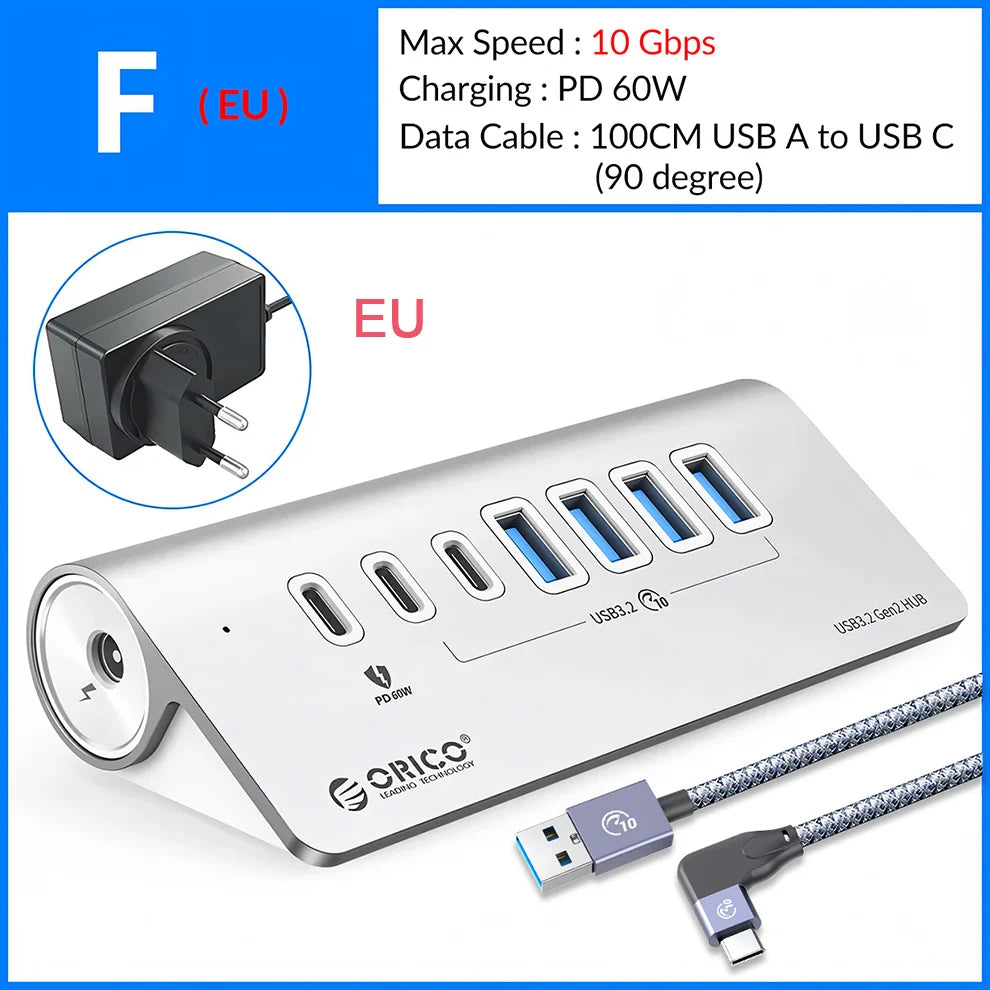 10Gbps USB 3.2 Type-C Docking Station Hub with PD60W Charging Adapter and Multi-Port Switch for PC and Laptop Accessories
