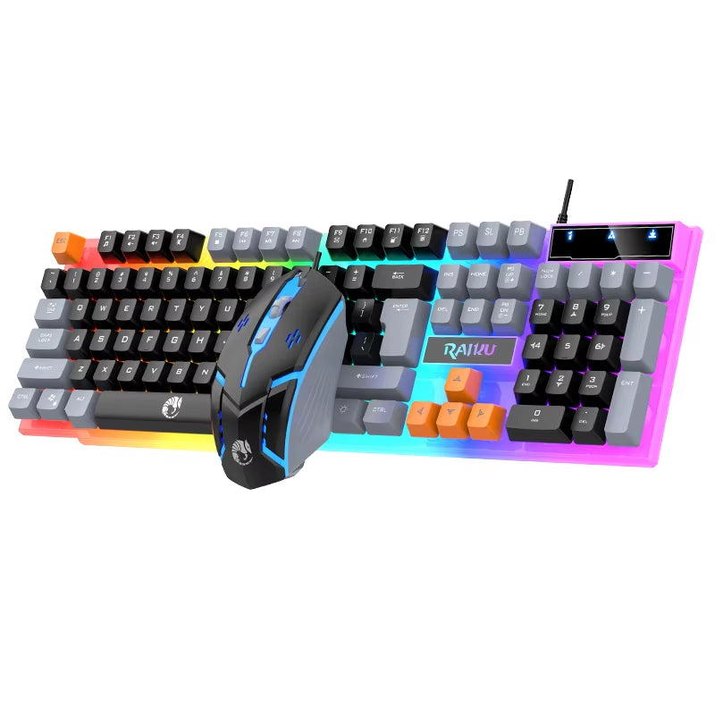 RAIKU T26 Wired Mechanical Gaming Keyboard and Mouse Set with Three-Color Luminous Design