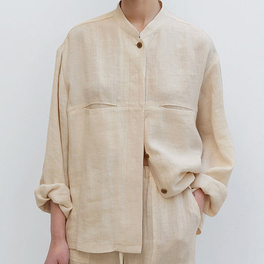 Pure Linen Shirt Autumn Women Clothing Versatile Artistic Retro