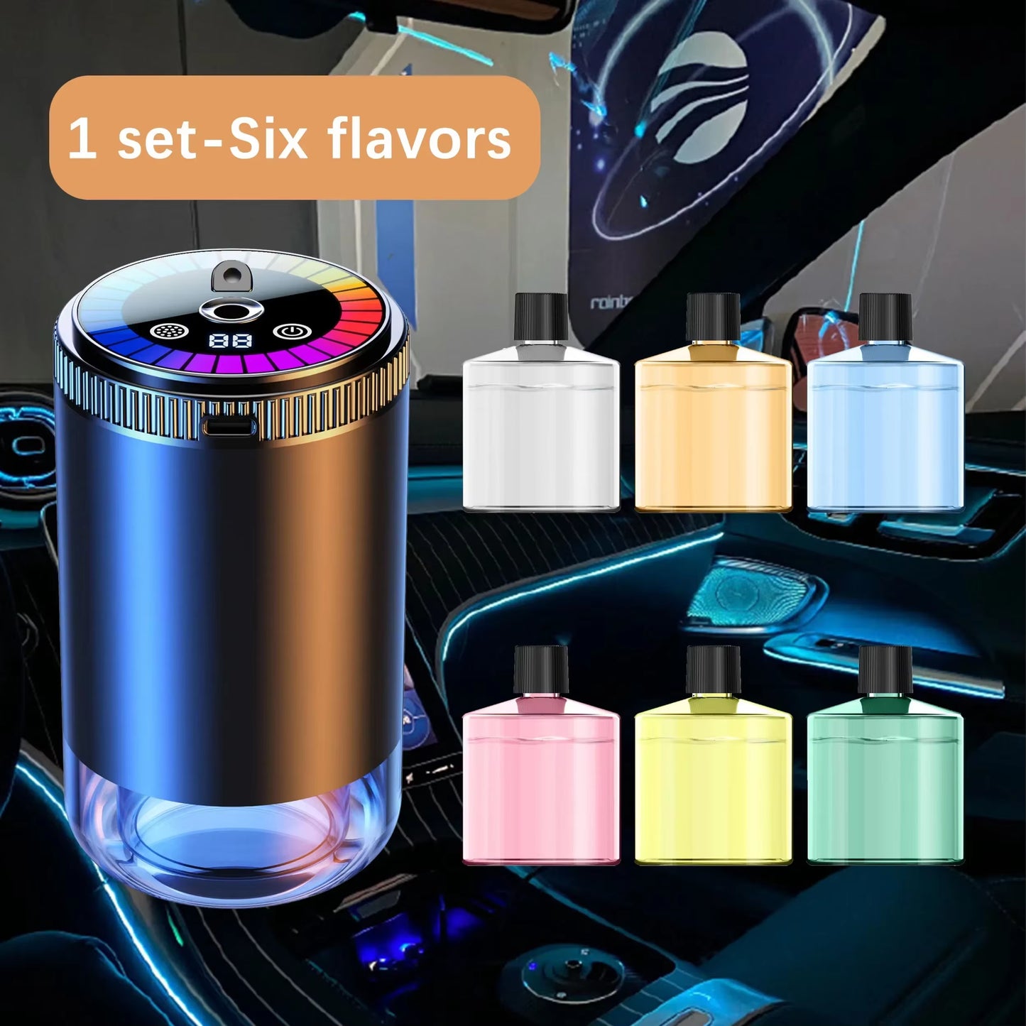 Rechargeable Smart Car Aroma Diffuser and Air Freshener with 5 Modes, Starry Sky Ambient Light, USB Connectivity, and Humidifying Function