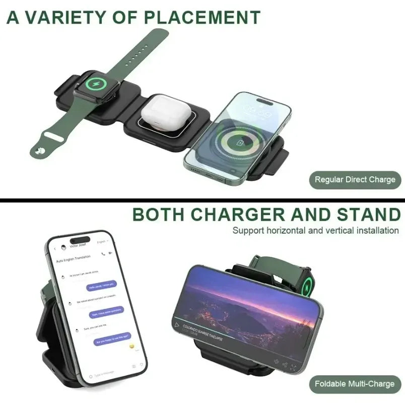 3-in-1 Magnetic Wireless Charging Station - 30W Fast Charging Pad and Foldable Stand for iPhone 16-12 and Apple Watch Series 8-7