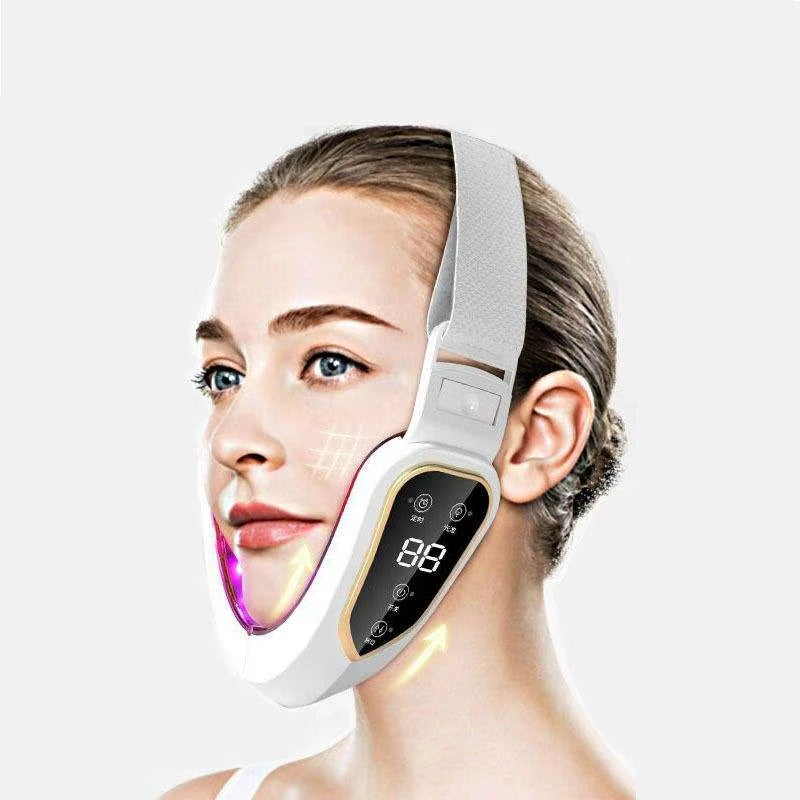 LED Photon Therapy Facial Slimming and Lifting Vibration Massager with Heating Function for Double Chin Reduction