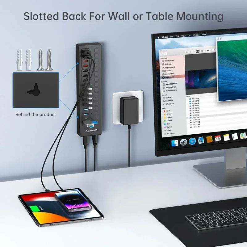 16-Port USB-C Splitter and Extender Hub for MacBook Pro - Ideal for Keyboard, Mouse, and Printer Connectivity