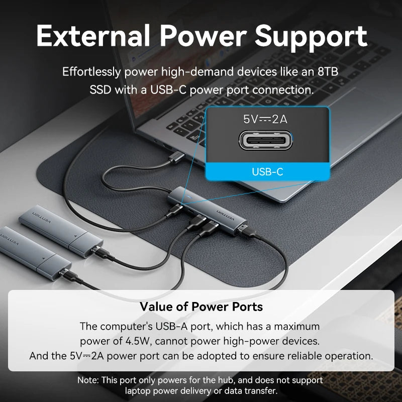 Metal Shell USB 3.0 Hub - USB-C 3.2 Gen 1 Multi-Adapter Splitter for MacBook Air, Dell, Lenovo, and Desktop PCs, 5Gbps Data Transfer