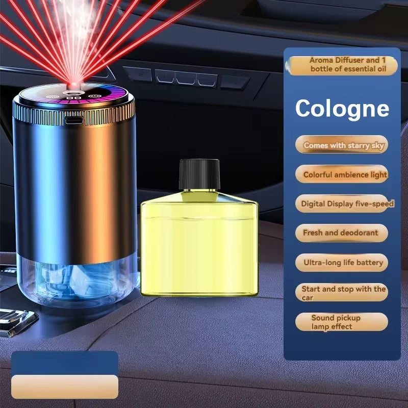 Rechargeable Smart Car Aroma Diffuser and Air Freshener with 5 Modes, Starry Sky Ambient Light, USB Connectivity, and Humidifying Function