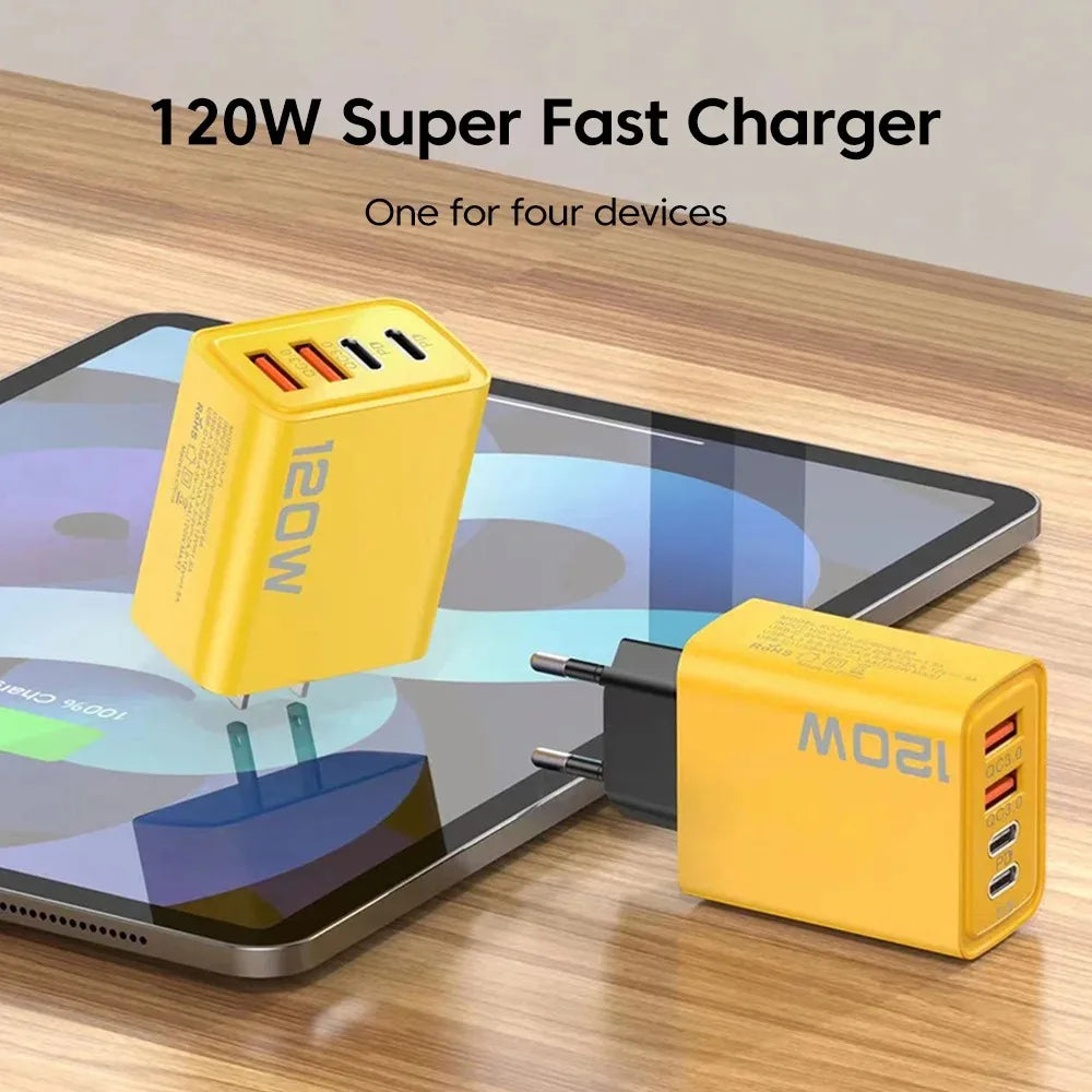 4-Port USB-C PD Quick Charge 3.0 Fast Charging Adapter for iPhone 16/15, Samsung, Xiaomi, and Huawei