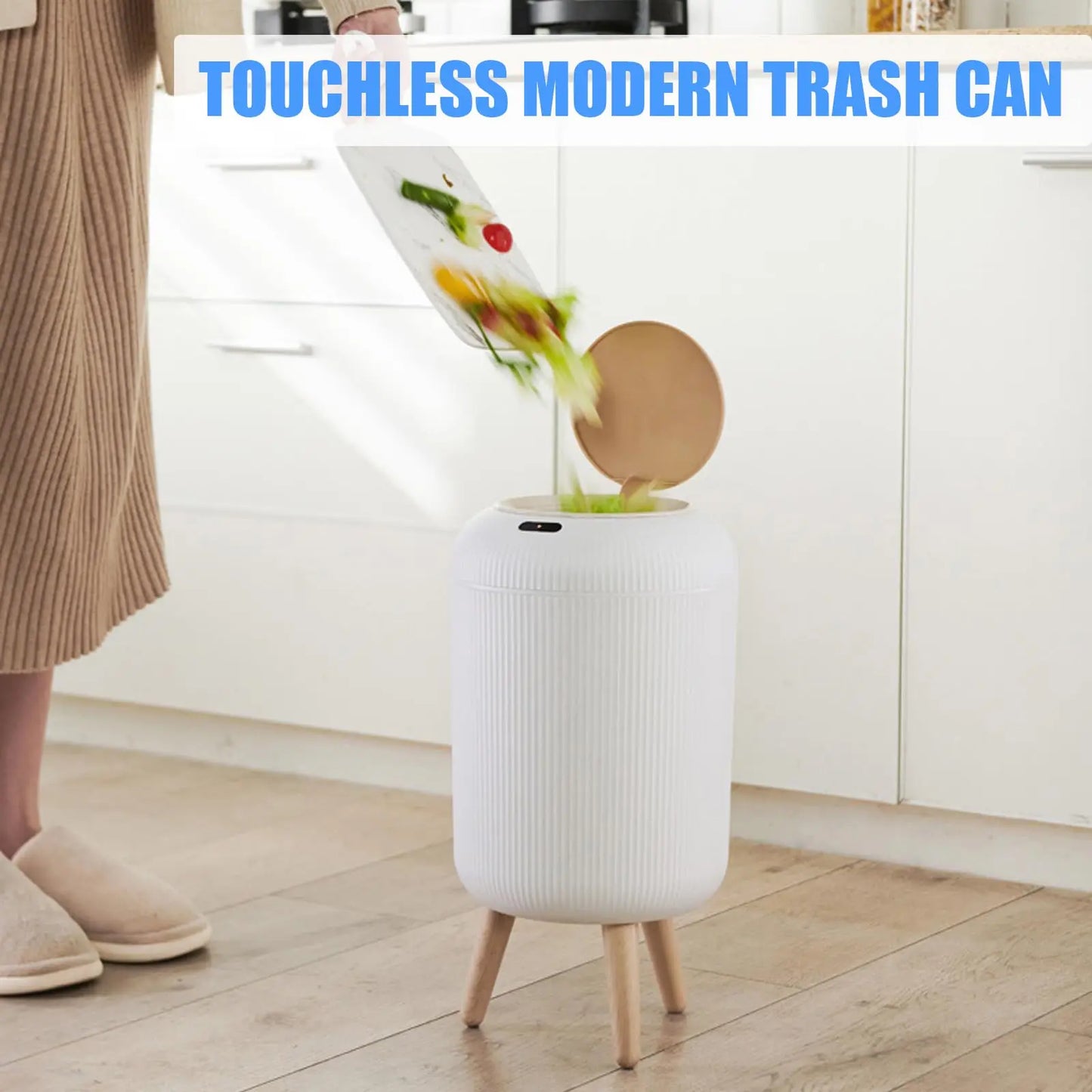 Smart Motion Sensor Trash Can with Lid - Compact Plastic Design for Bedroom, Bathroom, Kitchen, and Office Use