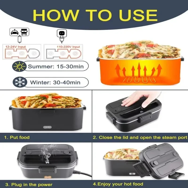 1.8L 3-in-1 Portable Electric Food Heater with Insulated Carry Bag - 75W Leakproof Heated Lunch Box for Car, Truck, and Office Use
