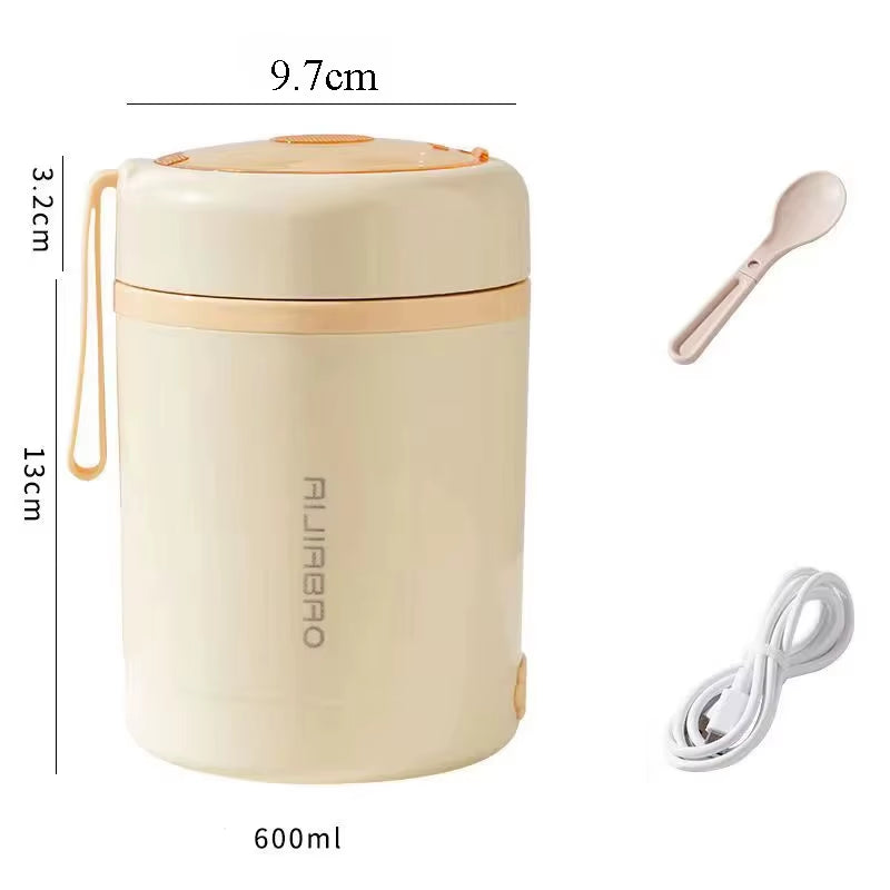 600ML USB Electric Heating Lunch Box - Portable Stainless Steel Food Warmer for Picnic and Milk Drinks, Compatible with 5V, 12V, and 24V Power Sources