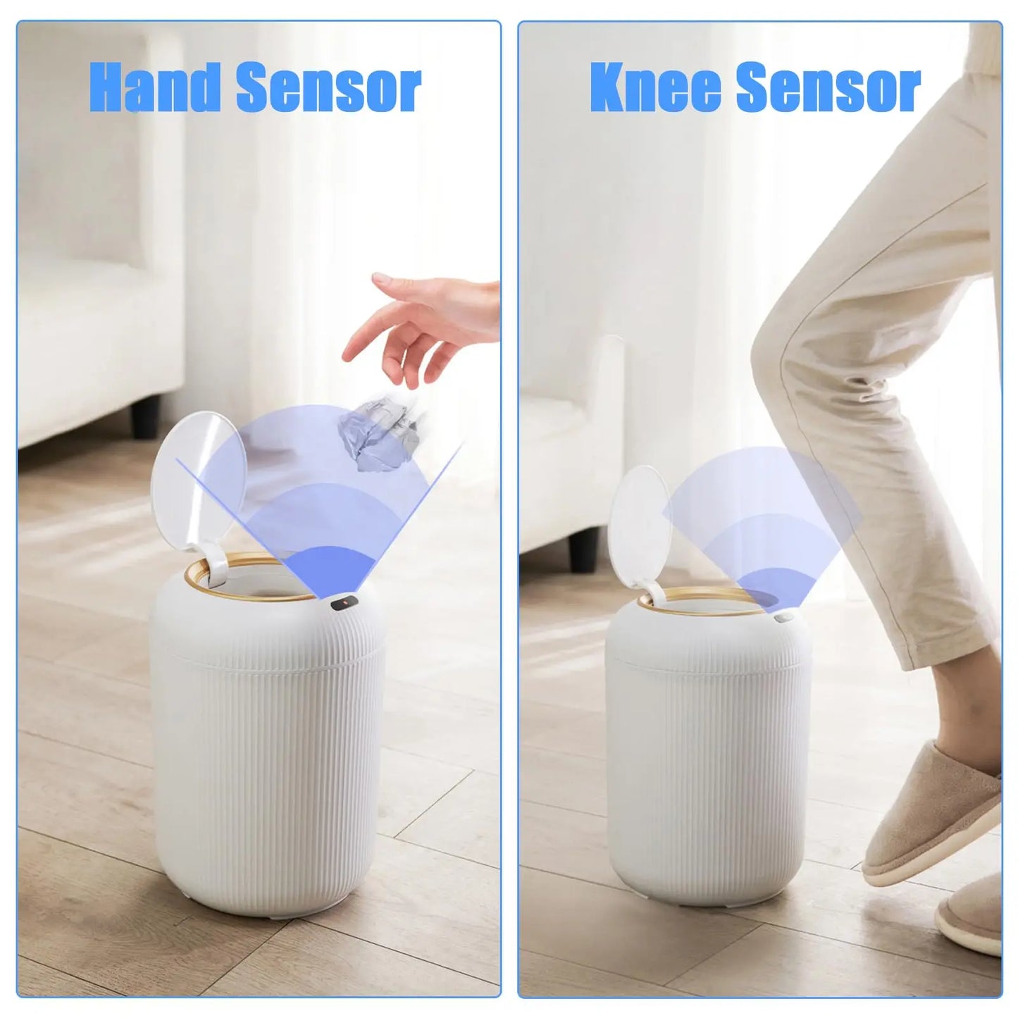 Smart Motion Sensor Trash Can with Lid - Compact Plastic Design for Bedroom, Bathroom, Kitchen, and Office Use