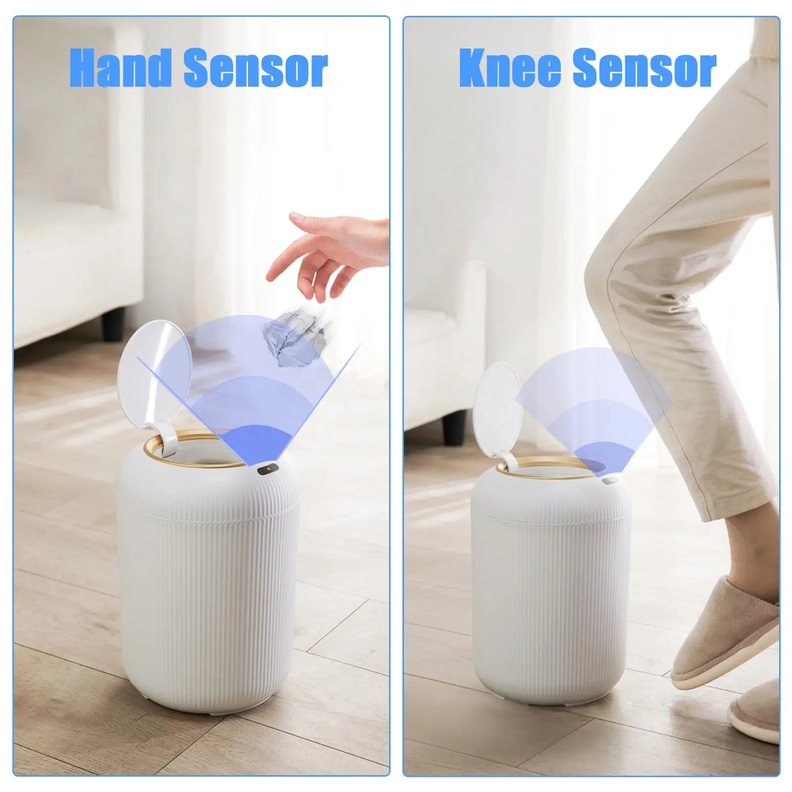 Smart Motion Sensor Trash Can with Lid - Compact Plastic Design for Bedroom, Bathroom, Kitchen, and Office Use