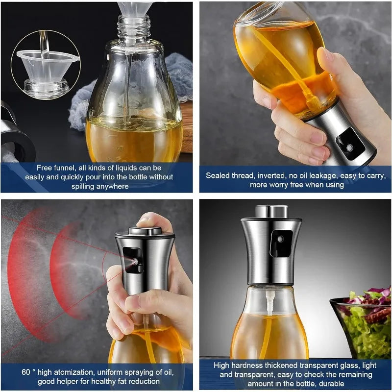 200ml Stainless Steel Oil Sprayer Bottle - Reusable Olive Oil Mister, Refillable and Portable Kitchen Essential
