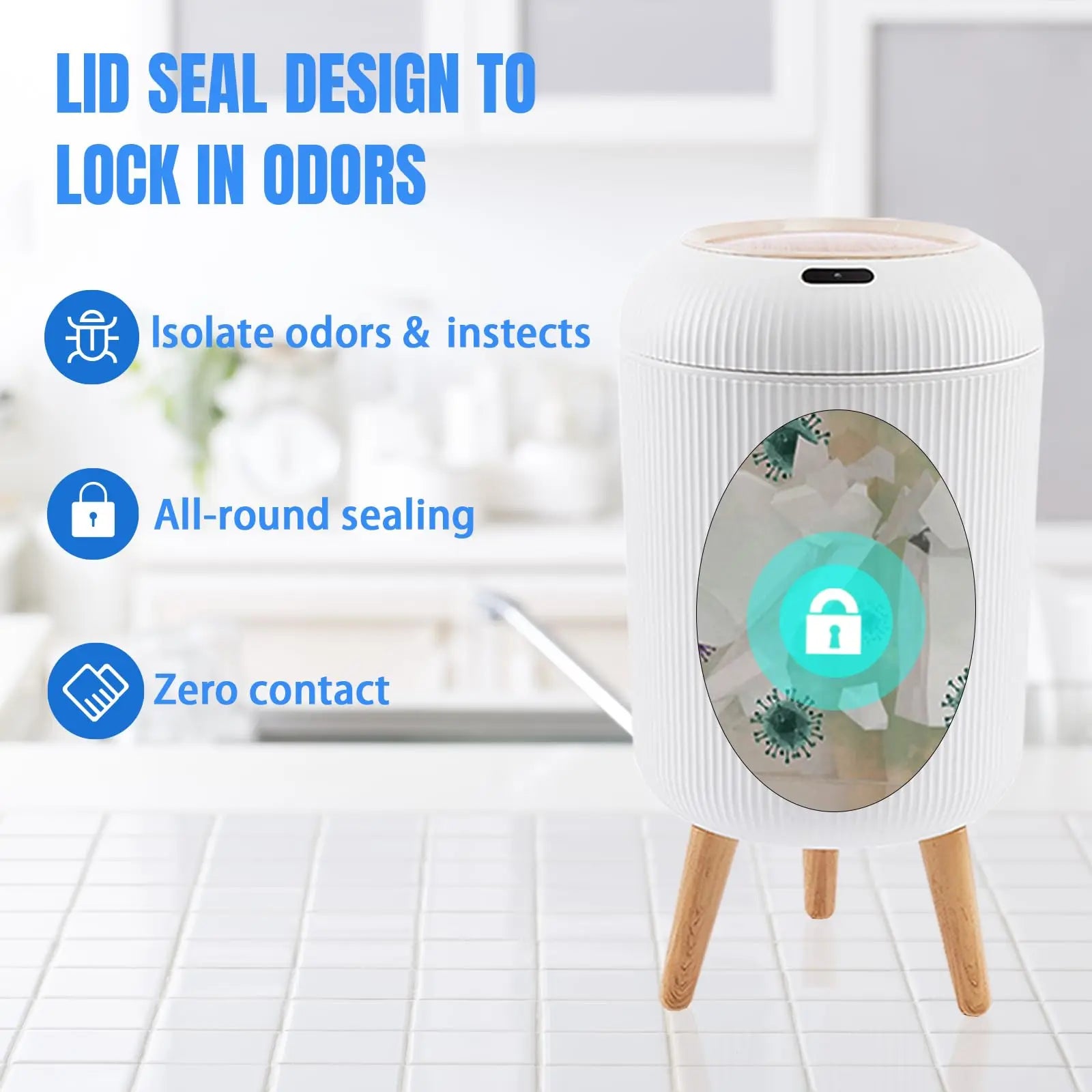 Smart Motion Sensor Trash Can with Lid - Compact Plastic Design for Bedroom, Bathroom, Kitchen, and Office Use
