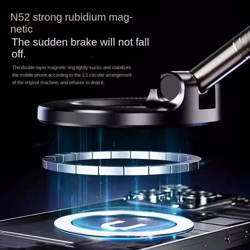 Premium Magnetic Car Phone Holder with Foldable MagSafe Design - 360° Adjustable Vacuum Mount for Versatile Use in Car, Desk, and Bathroom