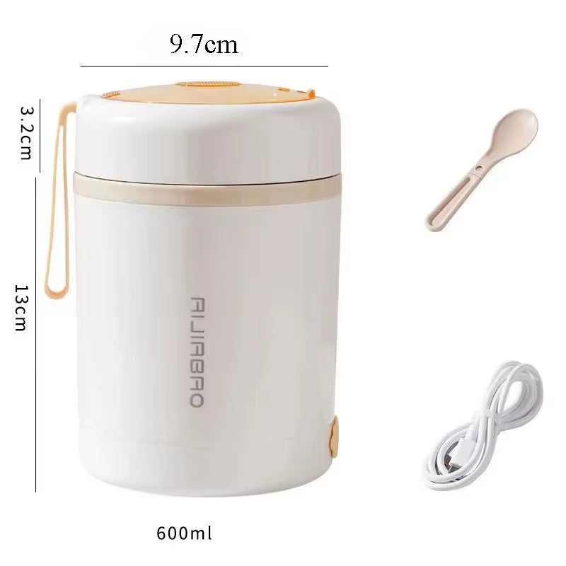 600ML USB Electric Heating Lunch Box - Portable Stainless Steel Food Warmer for Picnic and Milk Drinks, Compatible with 5V, 12V, and 24V Power Sources
