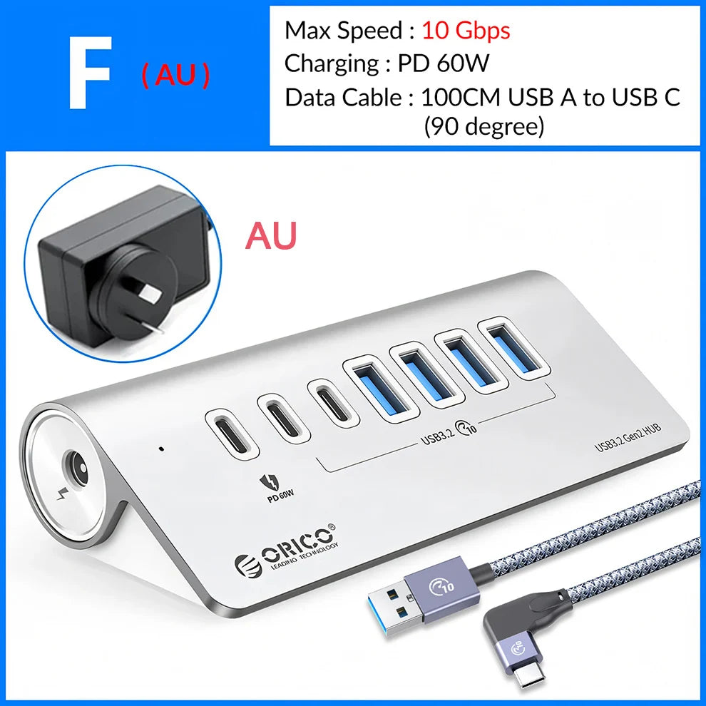 10Gbps USB 3.2 Type-C Docking Station Hub with PD60W Charging Adapter and Multi-Port Switch for PC and Laptop Accessories
