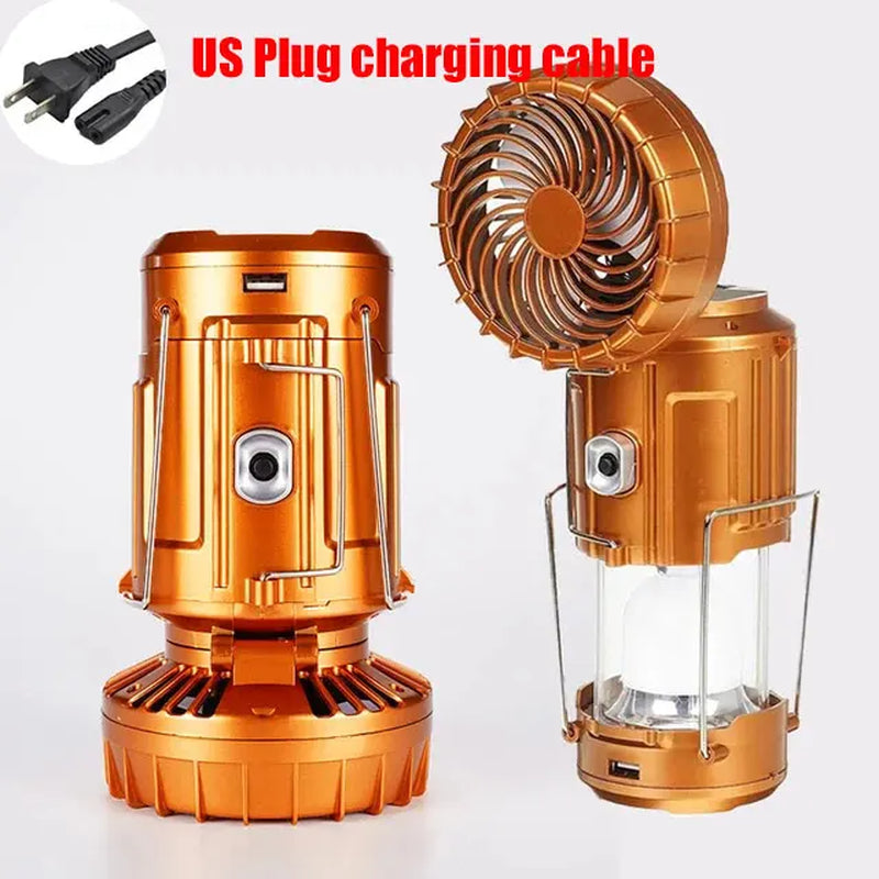 Solar-Powered Portable Camping Lantern with Rechargeable 1500mAh LED Fan for Outdoor Emergency Use