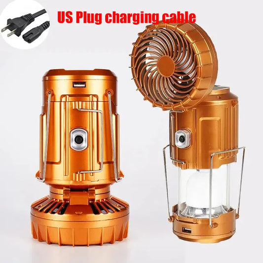 Solar-Powered Portable Camping Lantern with Rechargeable 1500mAh LED Fan for Outdoor Emergency Use